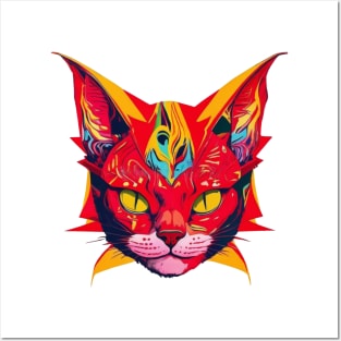 Funky Pop Art Cat Head Posters and Art